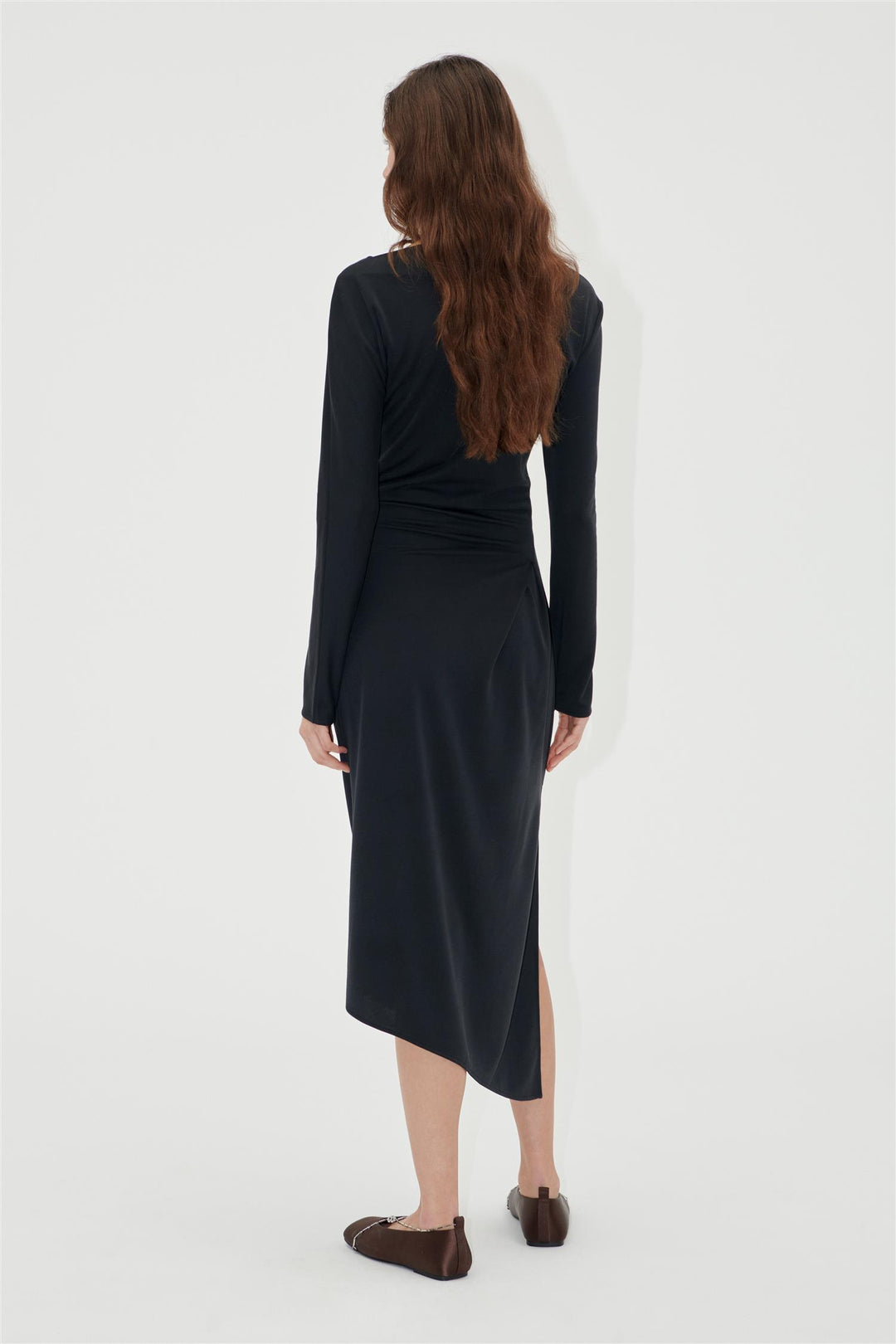 Long Sleeve Midi Dress With Fixed Buckle