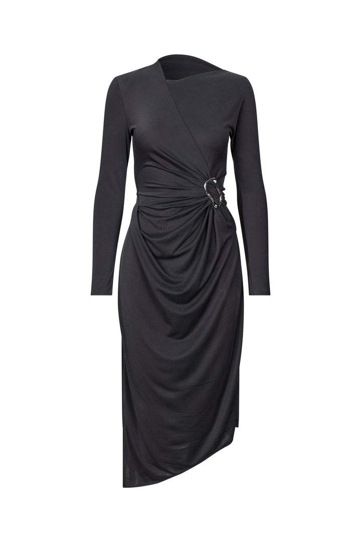 Long Sleeve Midi Dress With Fixed Buckle