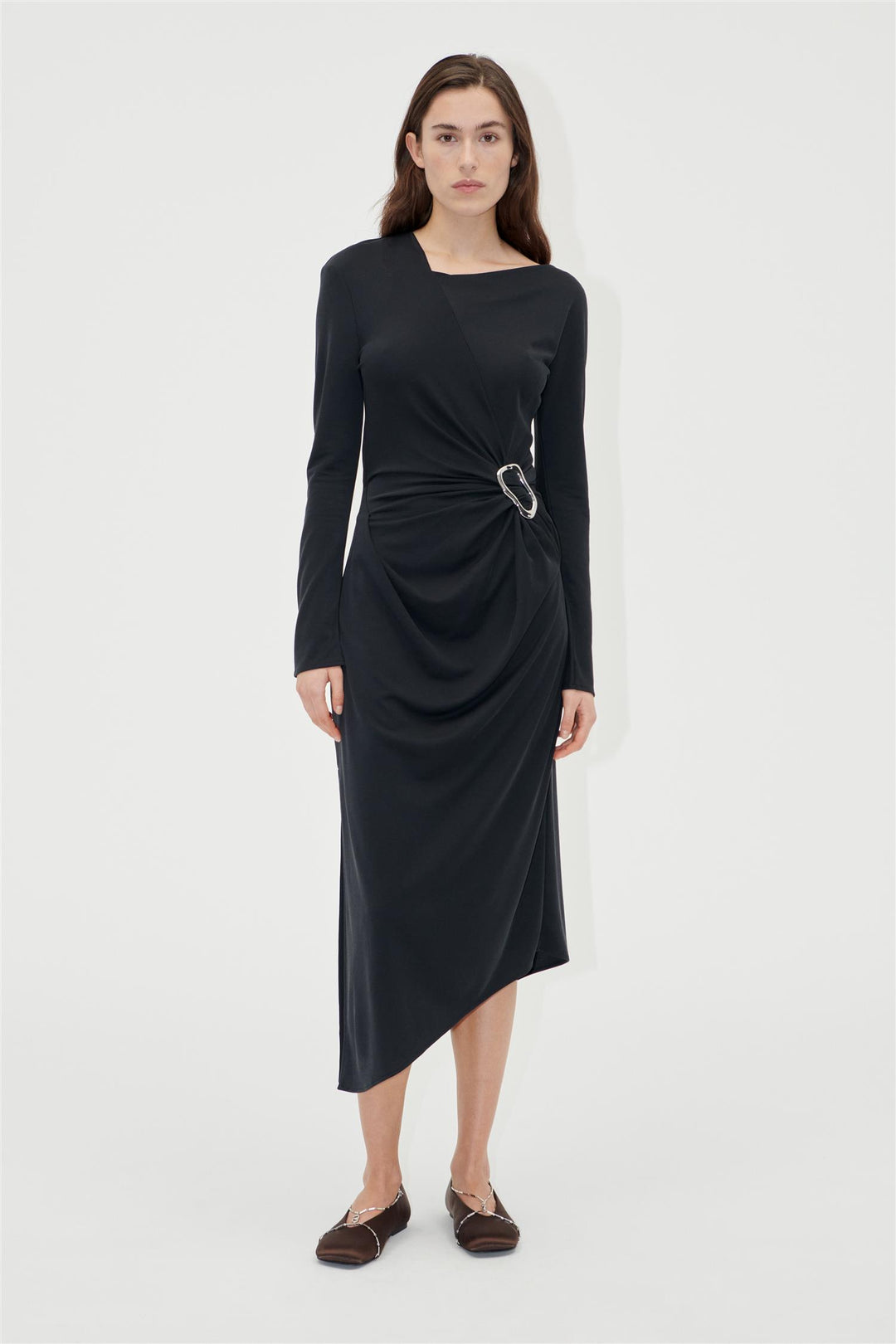 Long Sleeve Midi Dress With Fixed Buckle